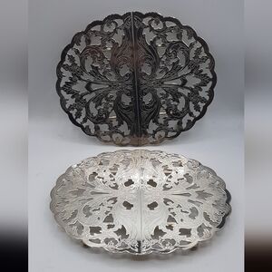 Vtg Pair Primrose Silver Plated Footed Expandable Trivet Hot Plate Holder 10 in